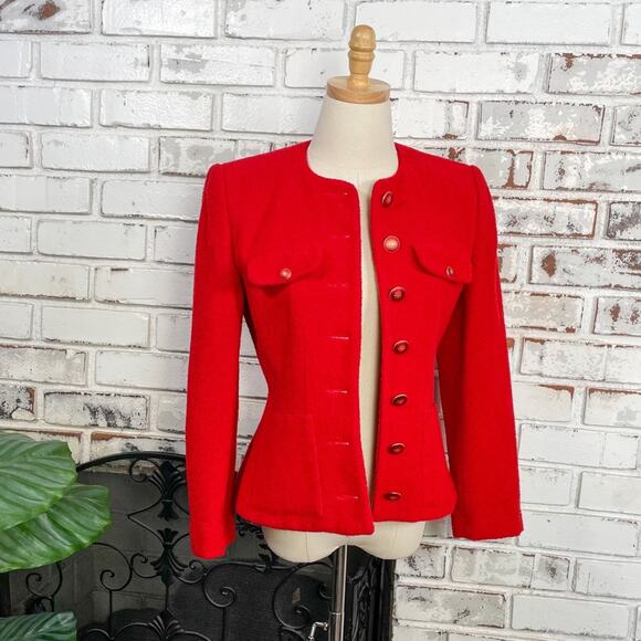 Maxi Librati Jackets & Blazers - Maxi Librati Paris Red Luxury Button Down Wool Blend Jacket Blazer 36